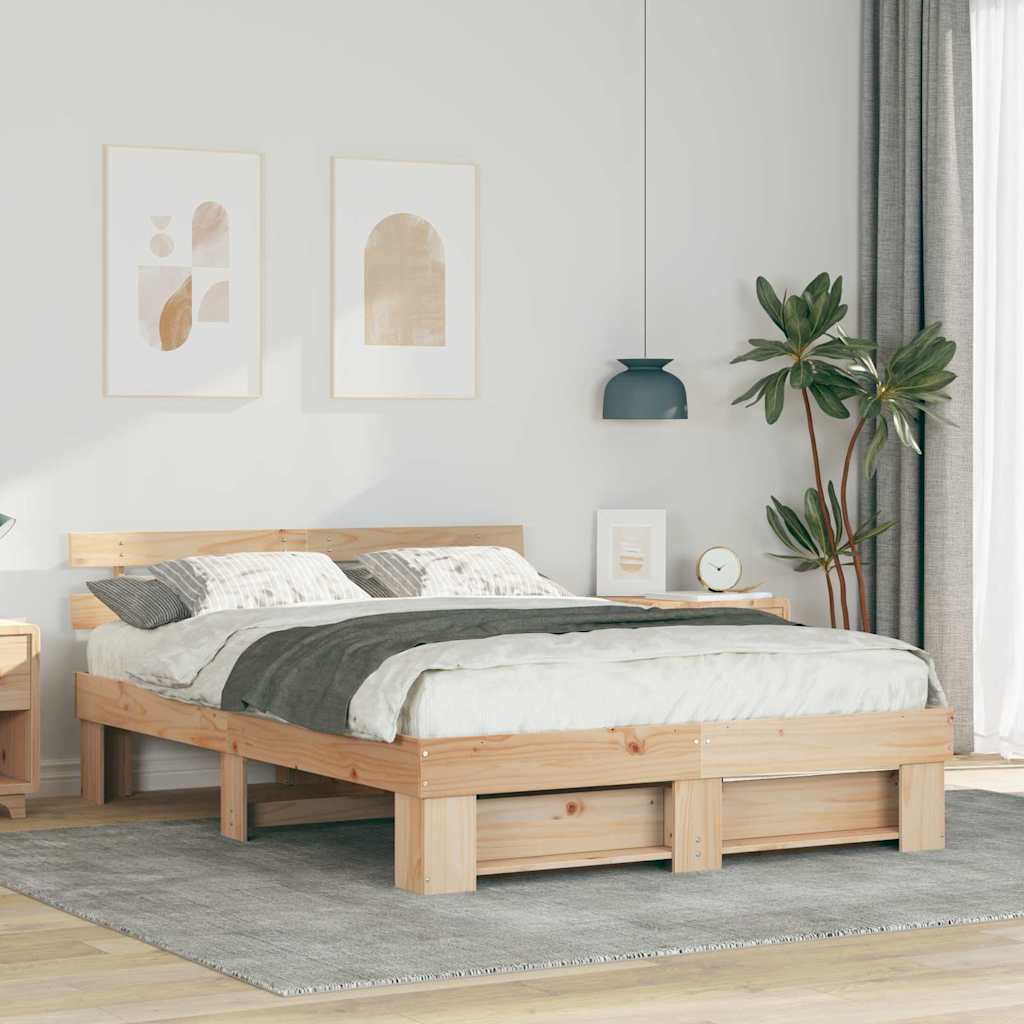 Sengestel med hovedgærde Brun 160 x 200 cm Massiv fyrretræ