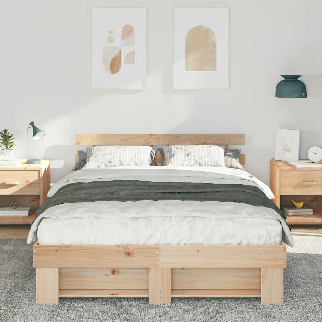 Sengestel med hovedgærde Brun 160 x 200 cm Massiv fyrretræ