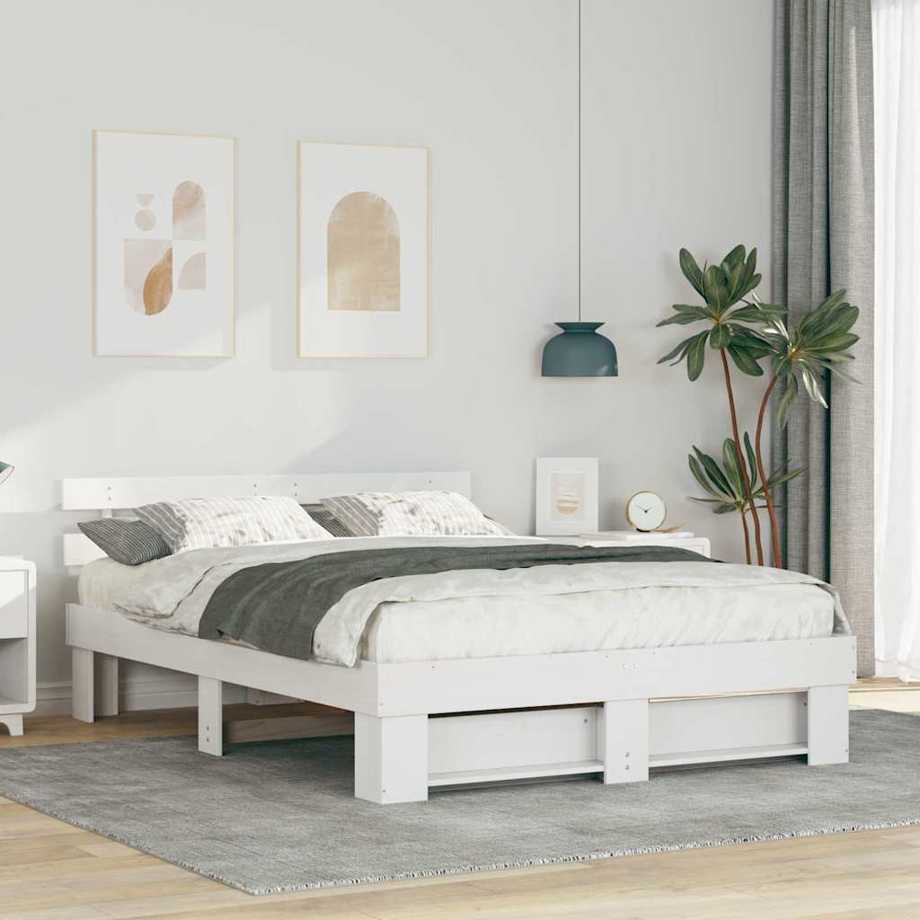 Sengestel med hovedgærde Hvid 160 x 200 cm Massiv fyrretræ