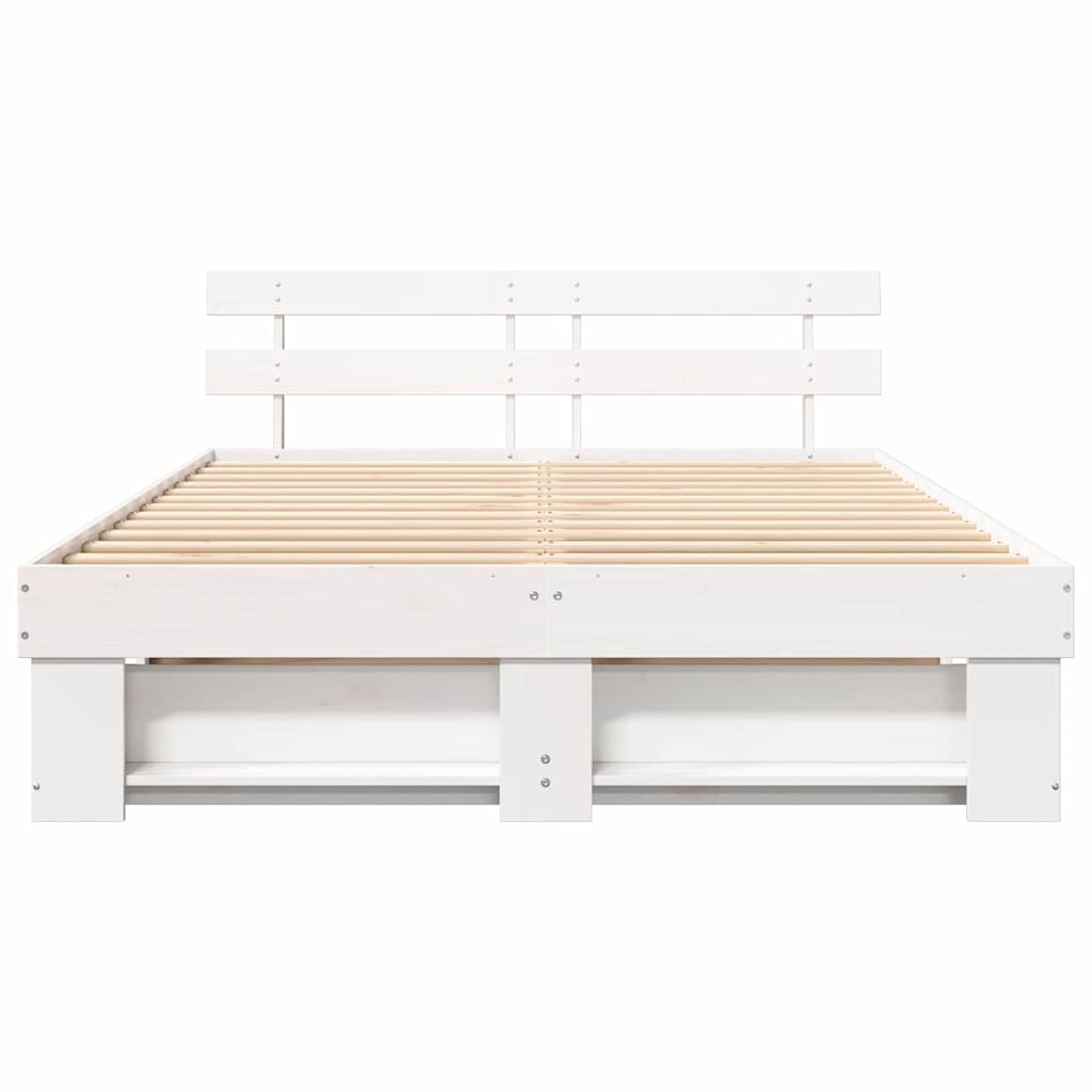 Sengestel med hovedgærde Hvid 160 x 200 cm Massiv fyrretræ