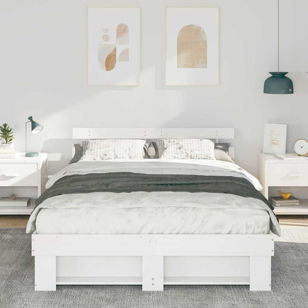 Sengestel med hovedgærde Hvid 150 x 200 cm Massiv fyrretræ