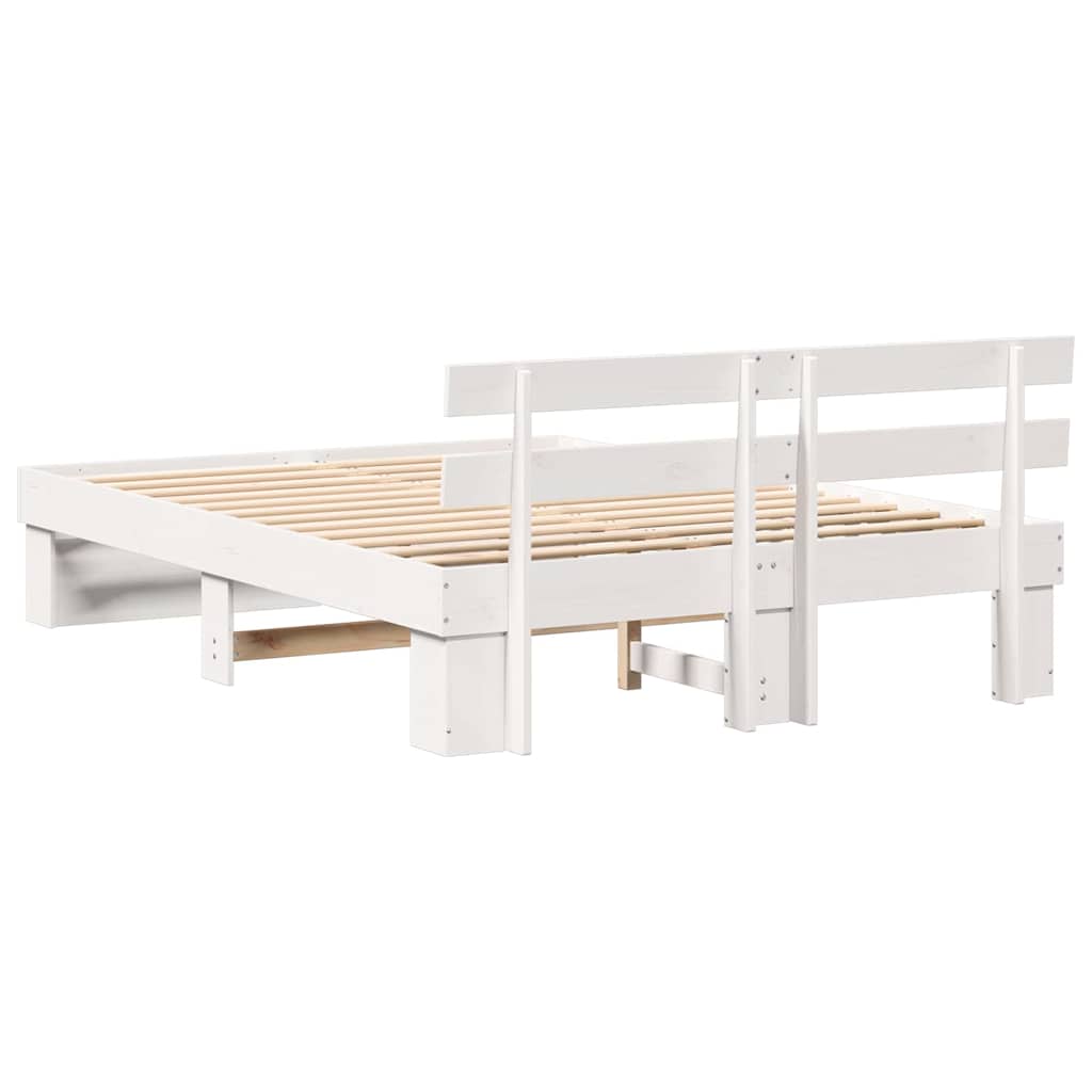 Sengestel med hovedgærde Hvid 150 x 200 cm Massiv fyrretræ