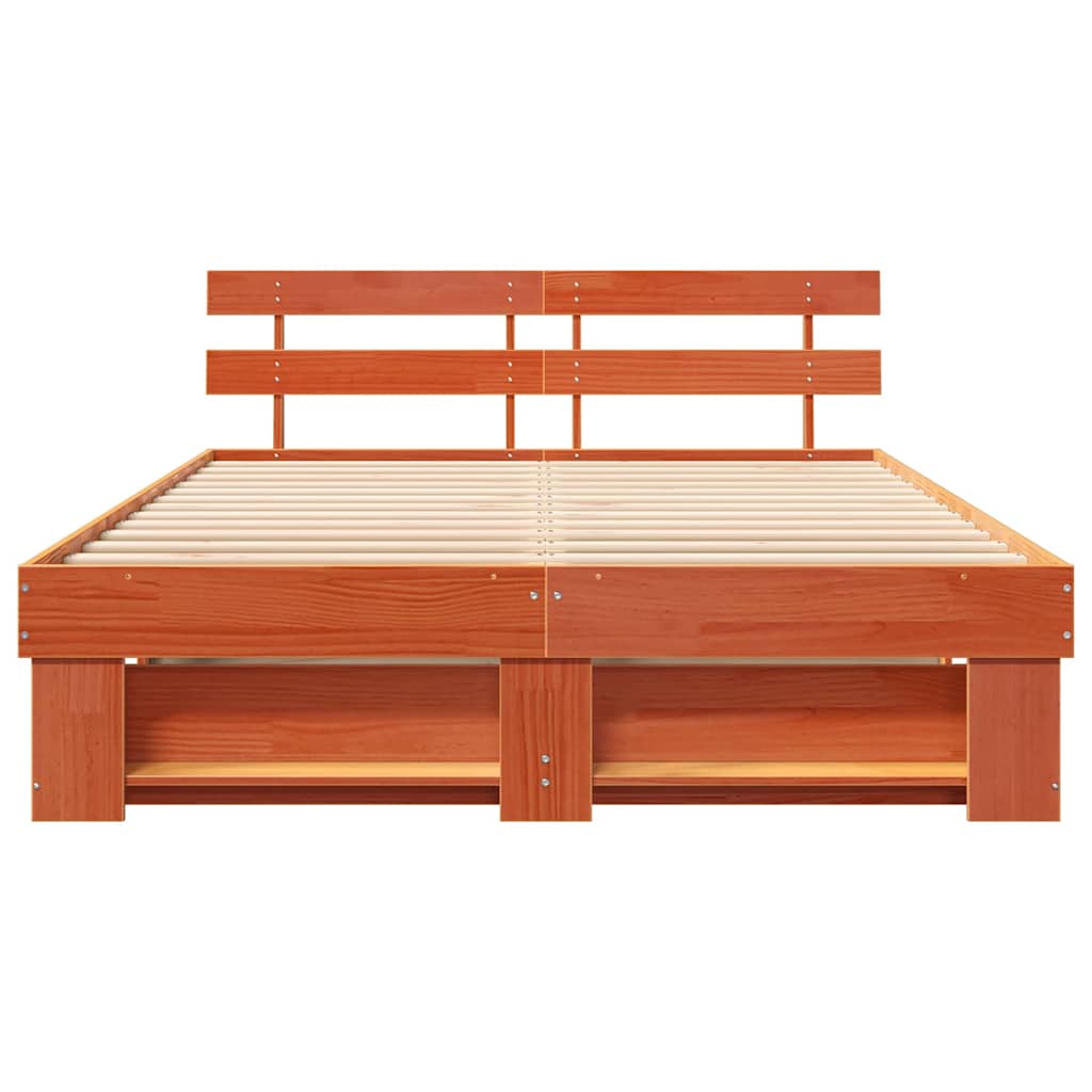 Sengestel med hovedgærde Voks brun 150 x 200 cm Massiv fyrretræ