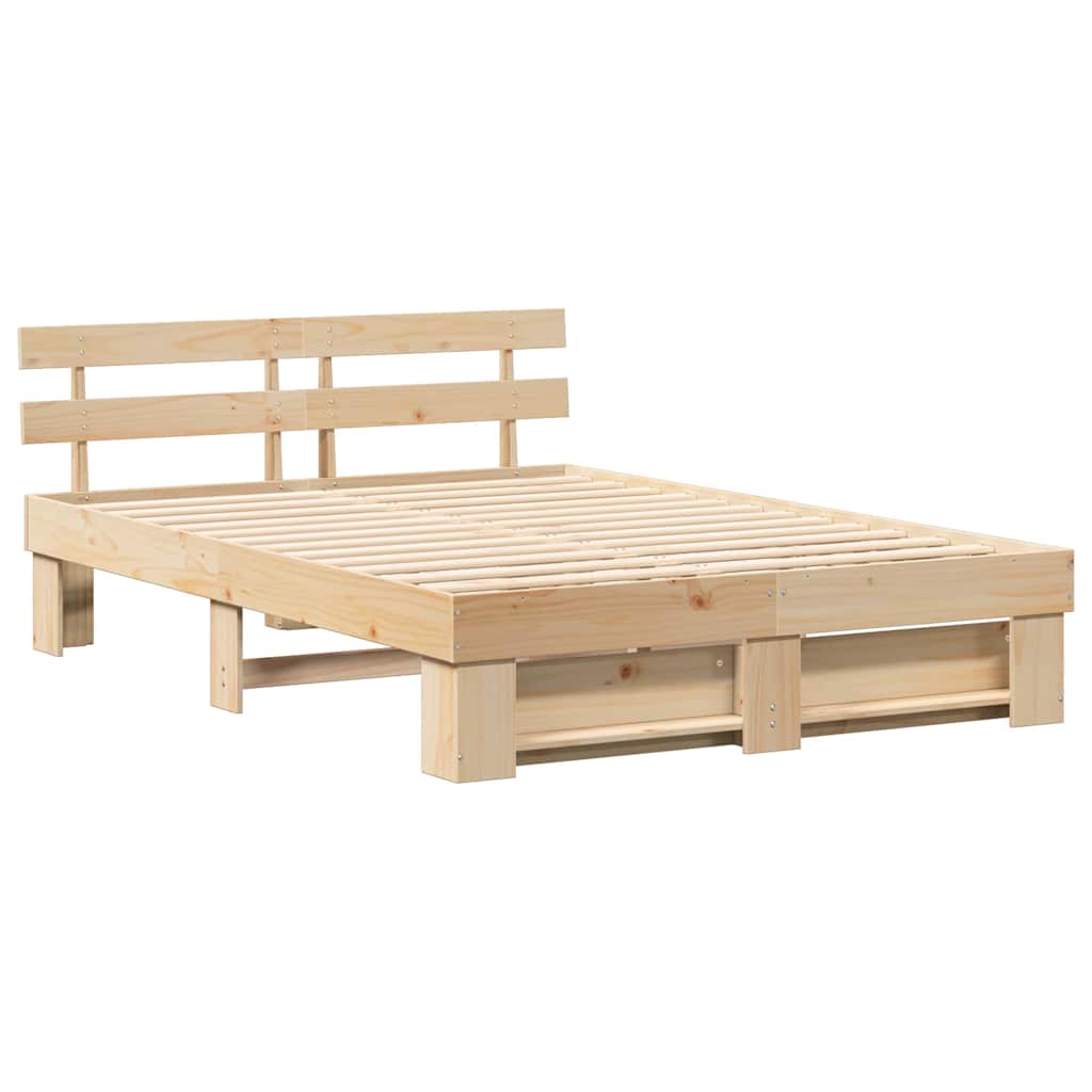 Sengestel med hovedgærde Brun 140 x 200 cm Massiv fyrretræ