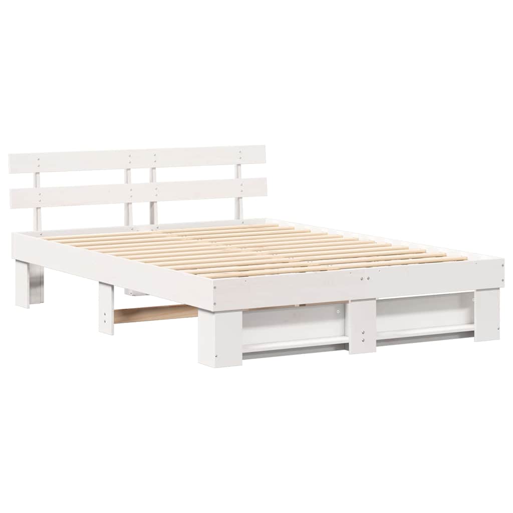 Sengestel med hovedgærde Hvid 140 x 200 cm Massiv fyrretræ