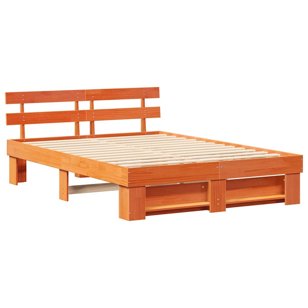 Sengestel med hovedgærde Voks brun 140 x 200 cm Massiv fyrretræ