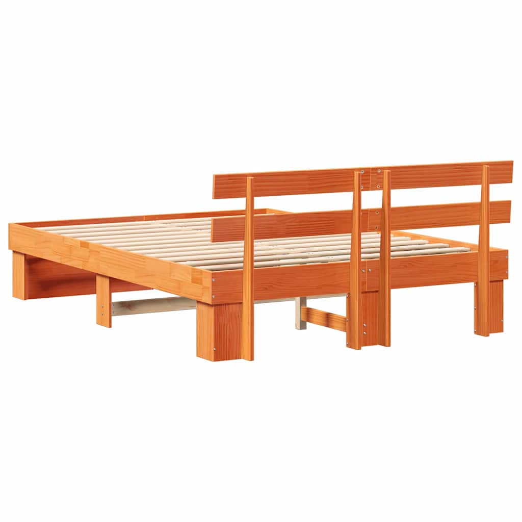 Sengestel med hovedgærde Voks brun 140 x 200 cm Massiv fyrretræ