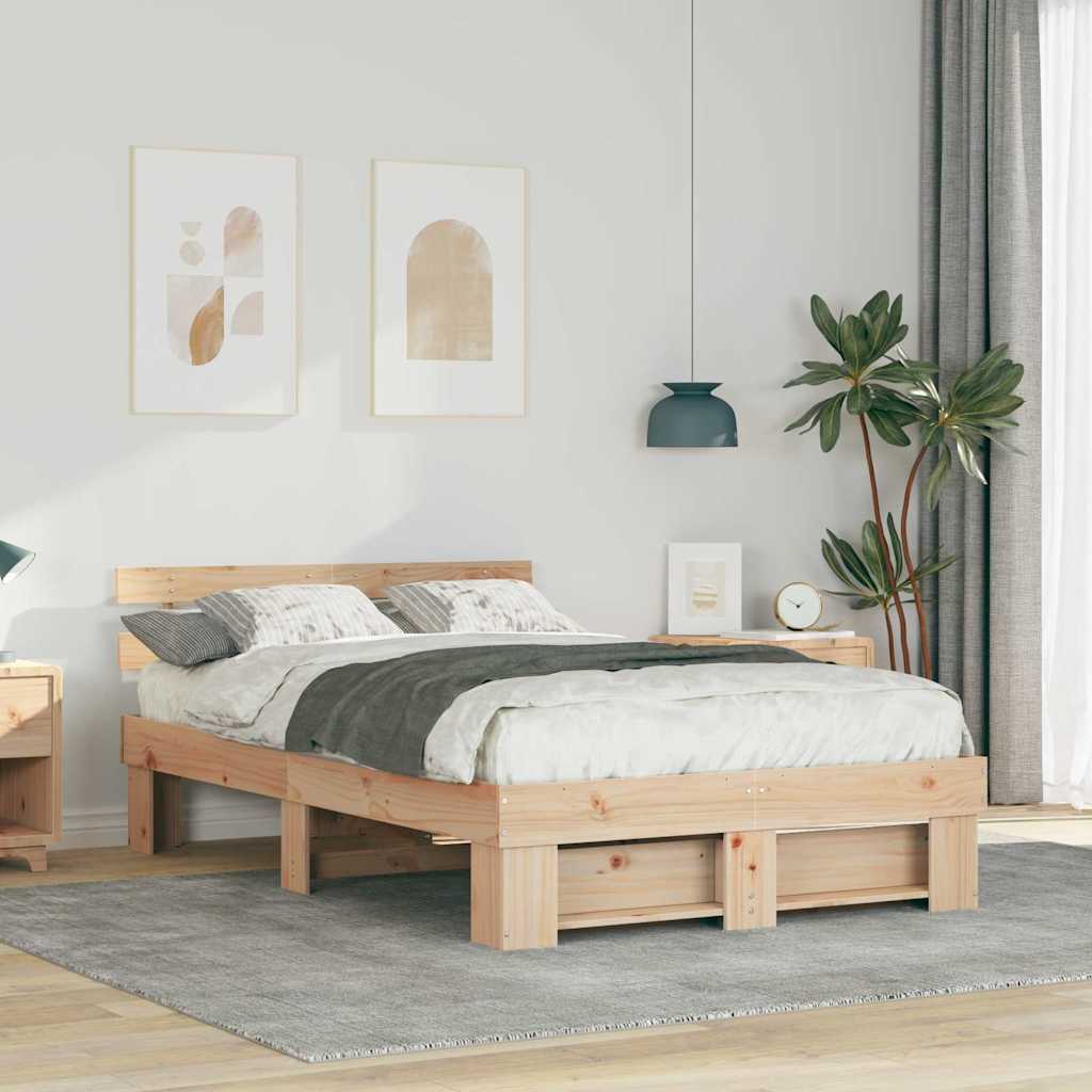 Sengestel med hovedgærde Brun 120 x 200 cm Massiv fyrretræ