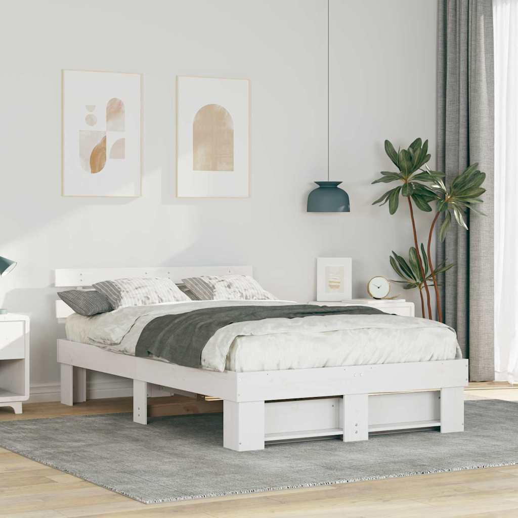 Sengestel med hovedgærde Hvid 120 x 200 cm Massiv fyrretræ