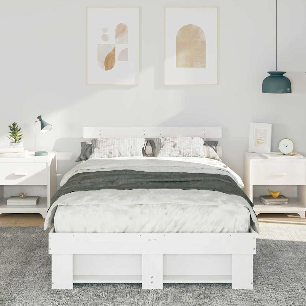 Sengestel med hovedgærde Hvid 120 x 200 cm Massiv fyrretræ