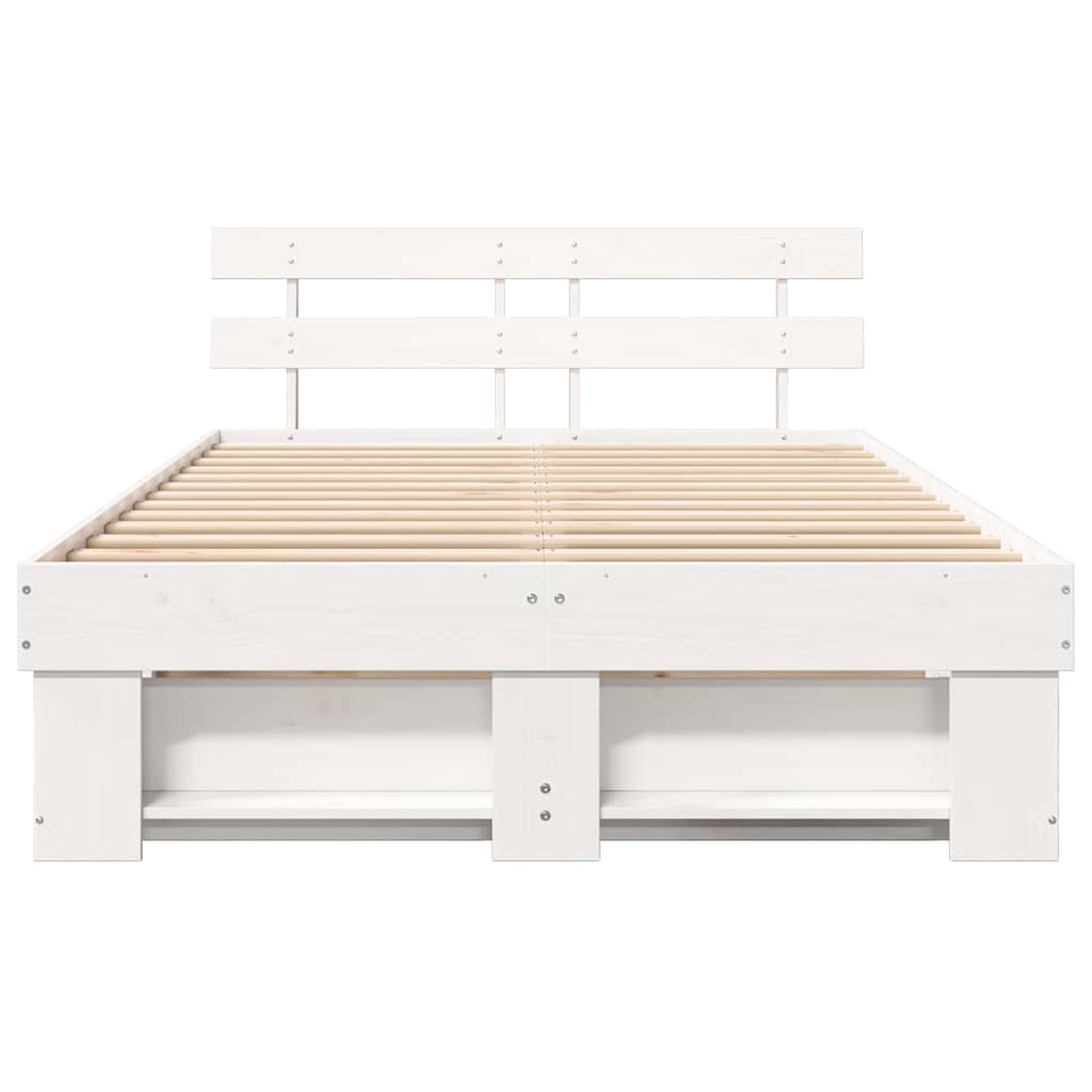 Sengestel med hovedgærde Hvid 120 x 200 cm Massiv fyrretræ