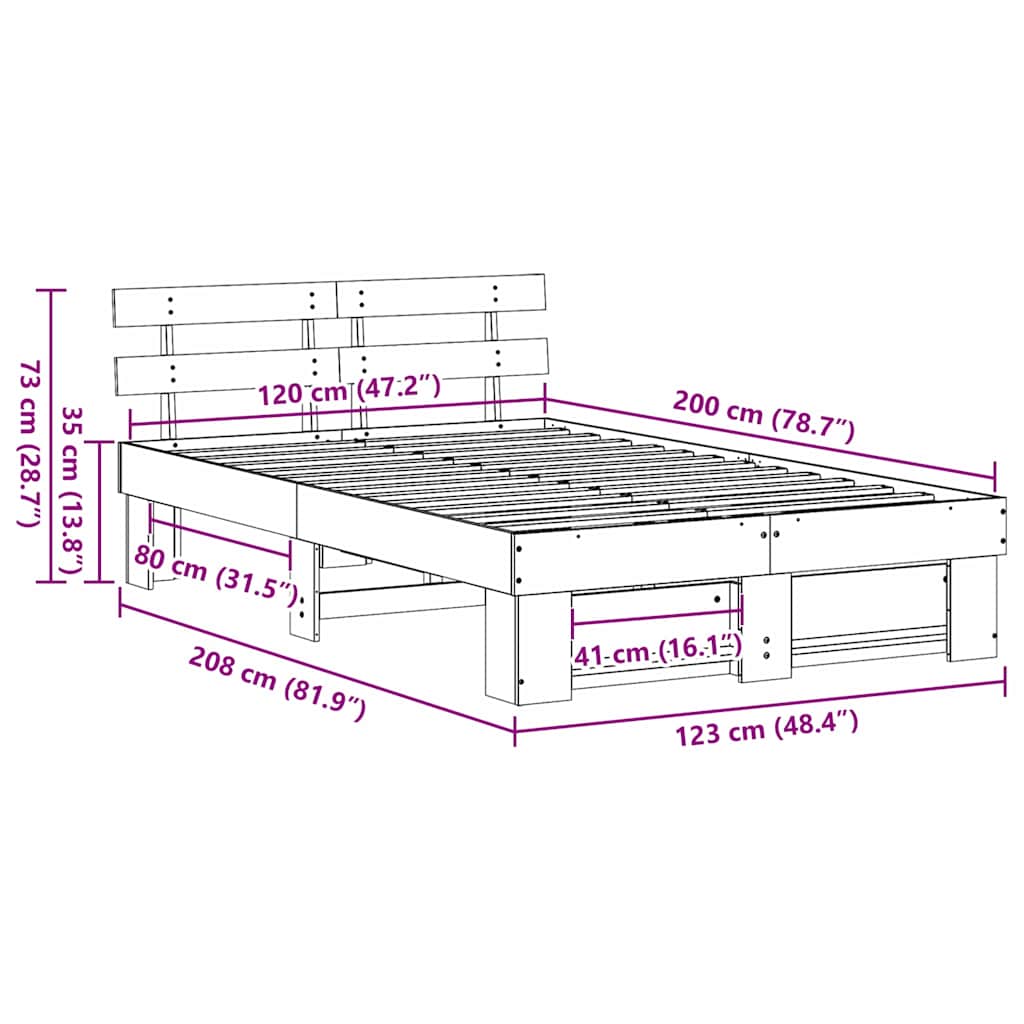 Sengestel med hovedgærde Hvid 120 x 200 cm Massiv fyrretræ