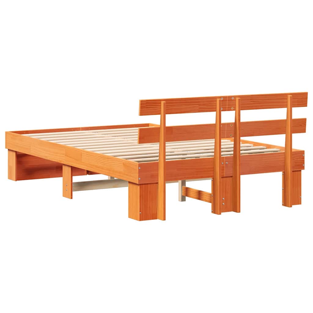 Sengestel med hovedgærde Voks brun 120 x 200 cm Massiv fyrretræ