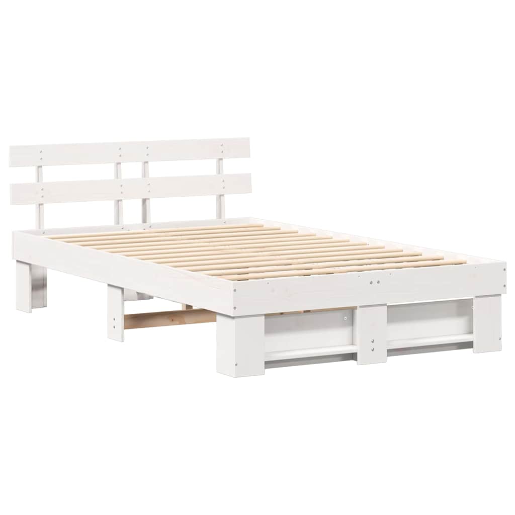 Sengestel med hovedgærde Hvid 120 x 190 cm Massiv fyrretræ
