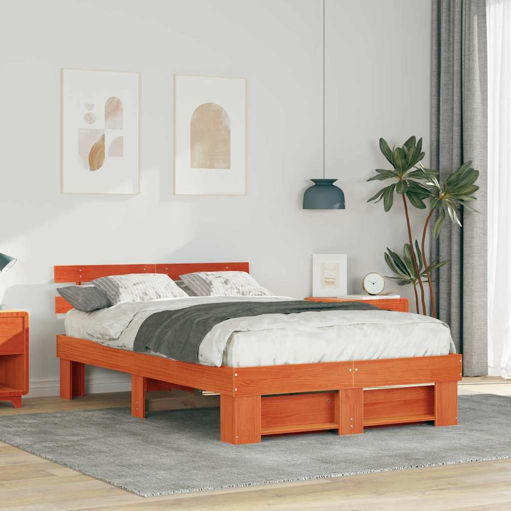 Sengestel med hovedgærde Voks brun 120 x 190 cm Massiv fyrretræ