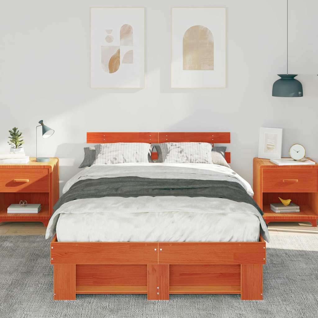 Sengestel med hovedgærde Voks brun 120 x 190 cm Massiv fyrretræ