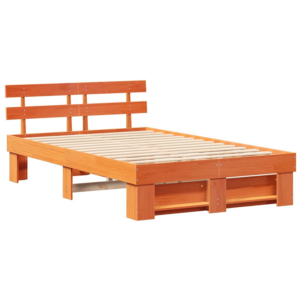 Sengestel med hovedgærde Voks brun 120 x 190 cm Massiv fyrretræ