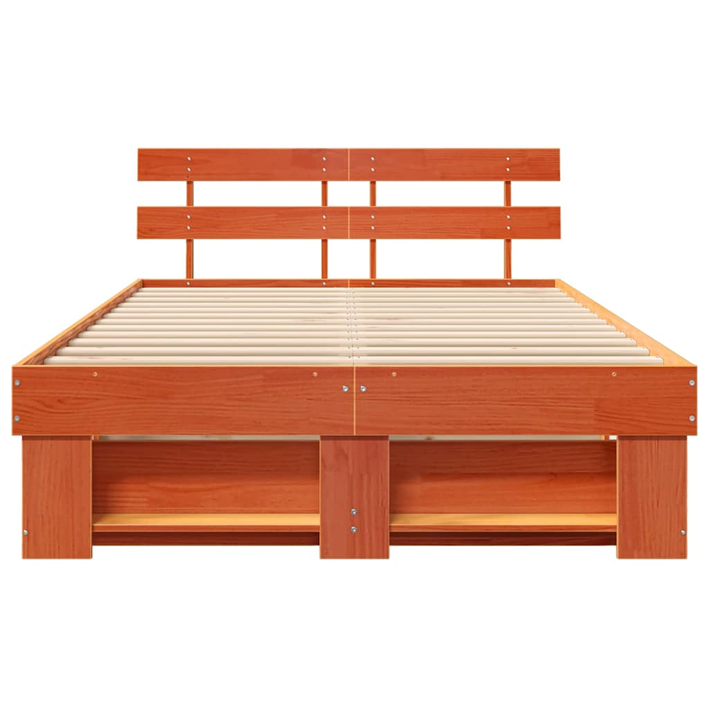Sengestel med hovedgærde Voks brun 120 x 190 cm Massiv fyrretræ
