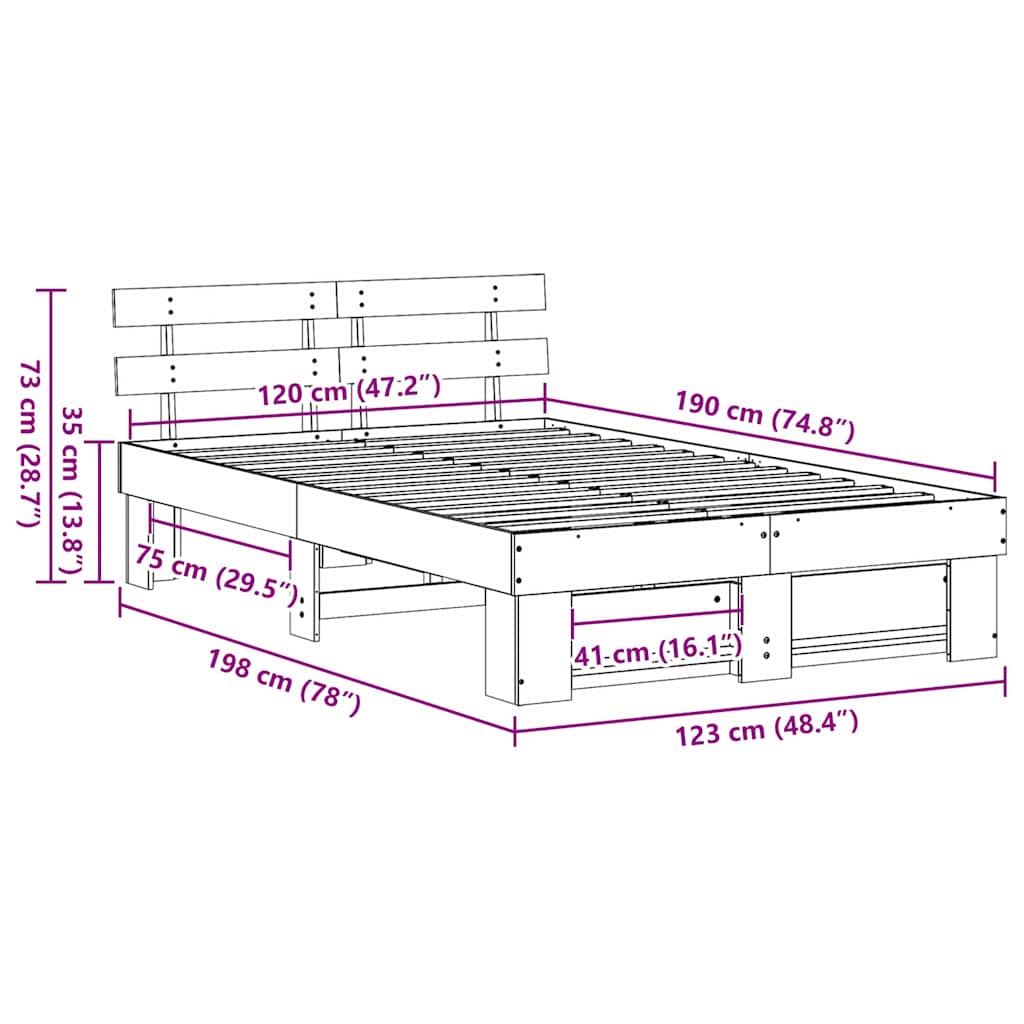 Sengestel med hovedgærde Voks brun 120 x 190 cm Massiv fyrretræ