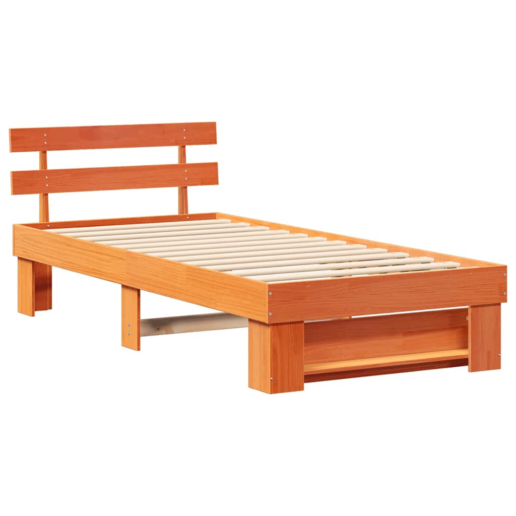 Sengestel med hovedgærde Voks brun 80 x 200 cm Massiv fyrretræ