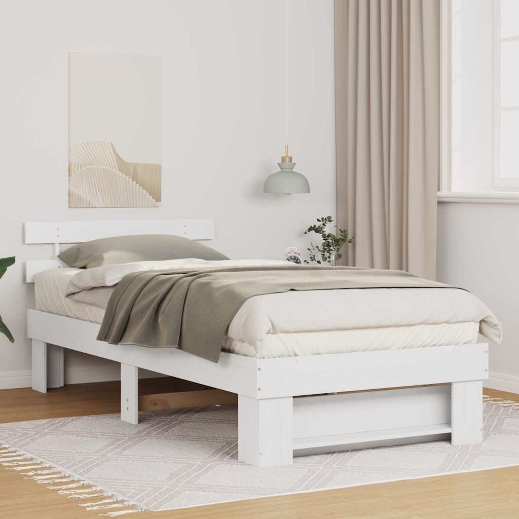 Sengestel med hovedgærde Hvid 90 x 190 cm Massiv fyrretræ
