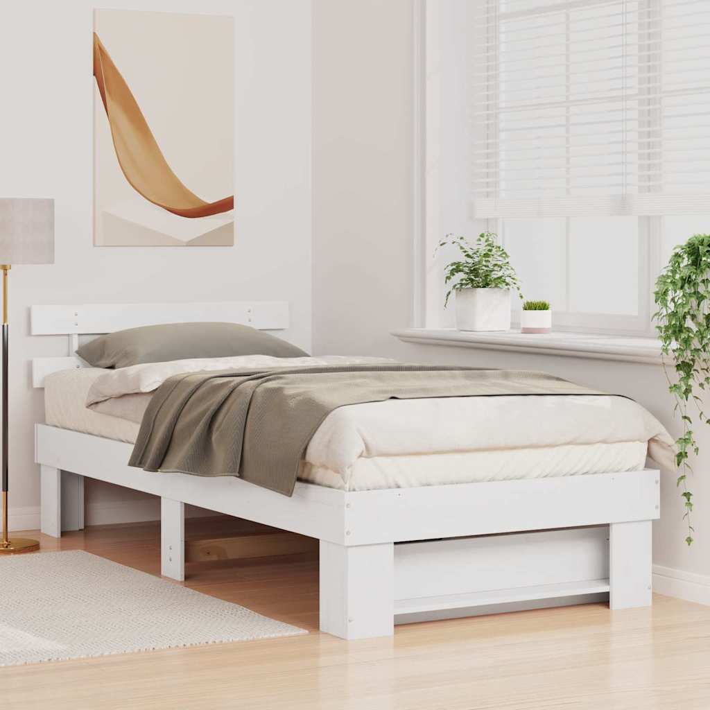Sengestel med hovedgærde Hvid 90 x 190 cm Massiv fyrretræ