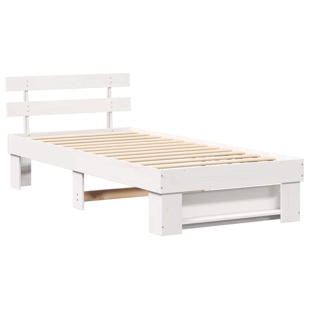 Sengestel med hovedgærde Hvid 90 x 190 cm Massiv fyrretræ