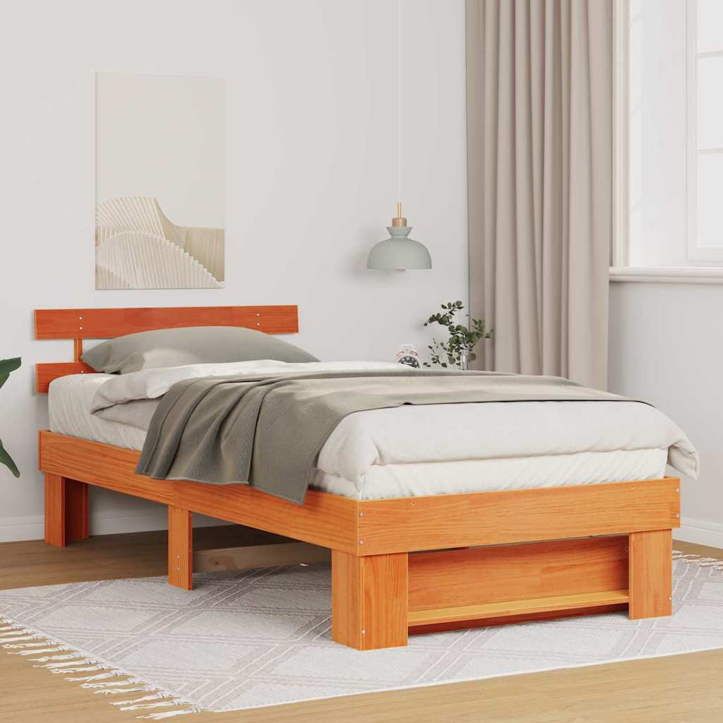 Sengestel med hovedgærde Voks brun 90 x 190 cm Massiv fyrretræ
