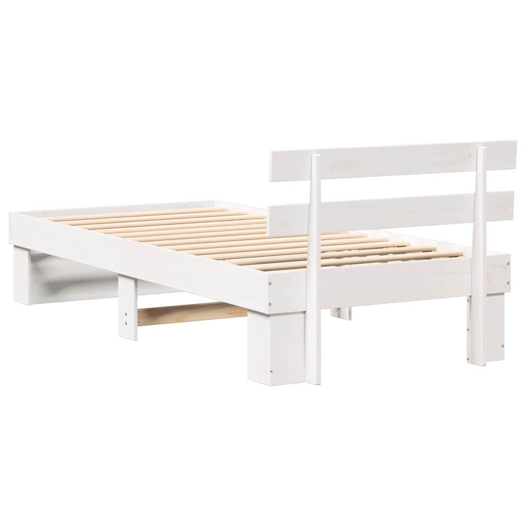 Sengestel med hovedgærde Hvid 75 x 190 cm Massiv fyrretræ