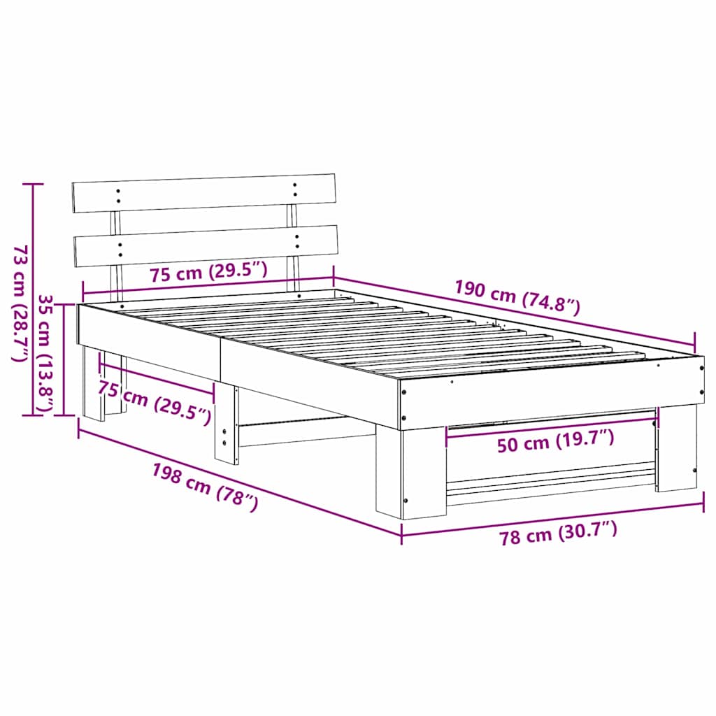 Sengestel med hovedgærde Voks brun 75 x 190 cm Massiv fyrretræ