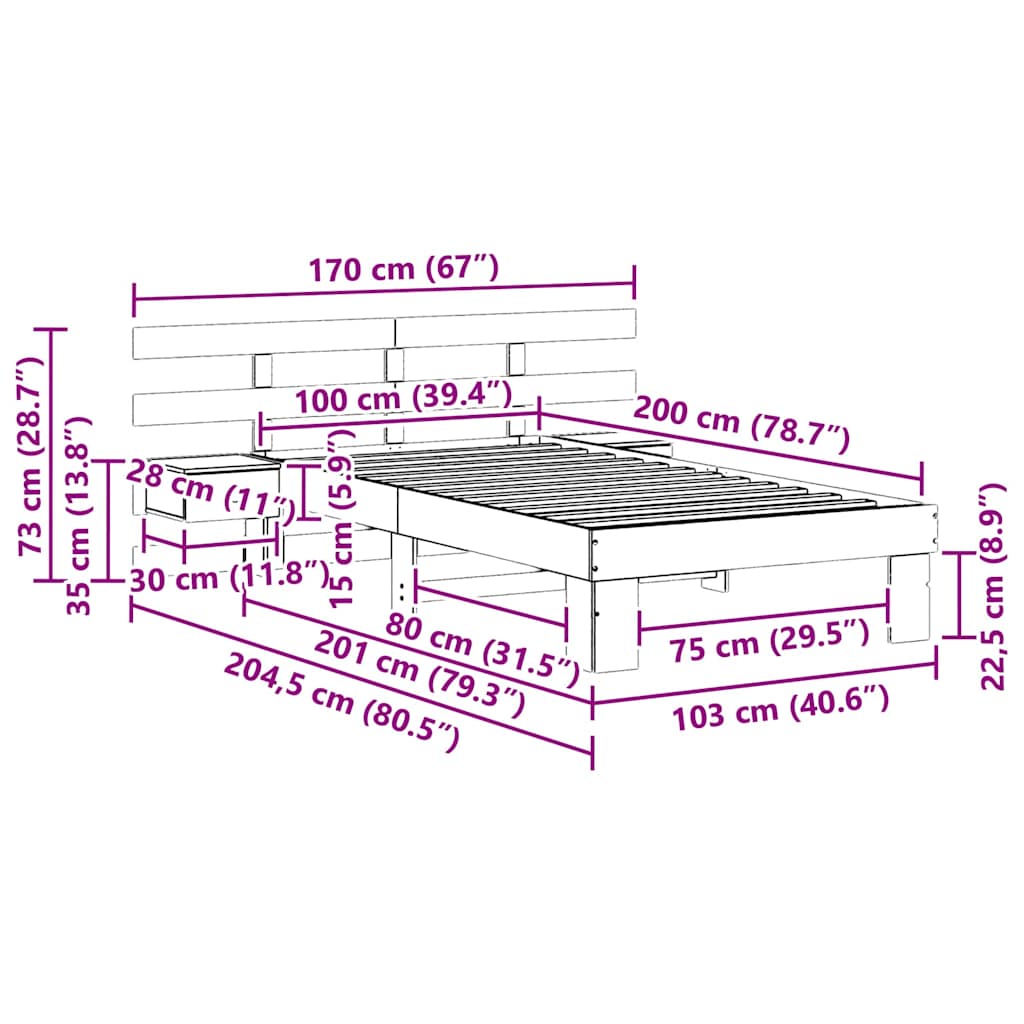 Sengestel med hovedgærde Brun 100 x 200 cm Massiv fyrretræ