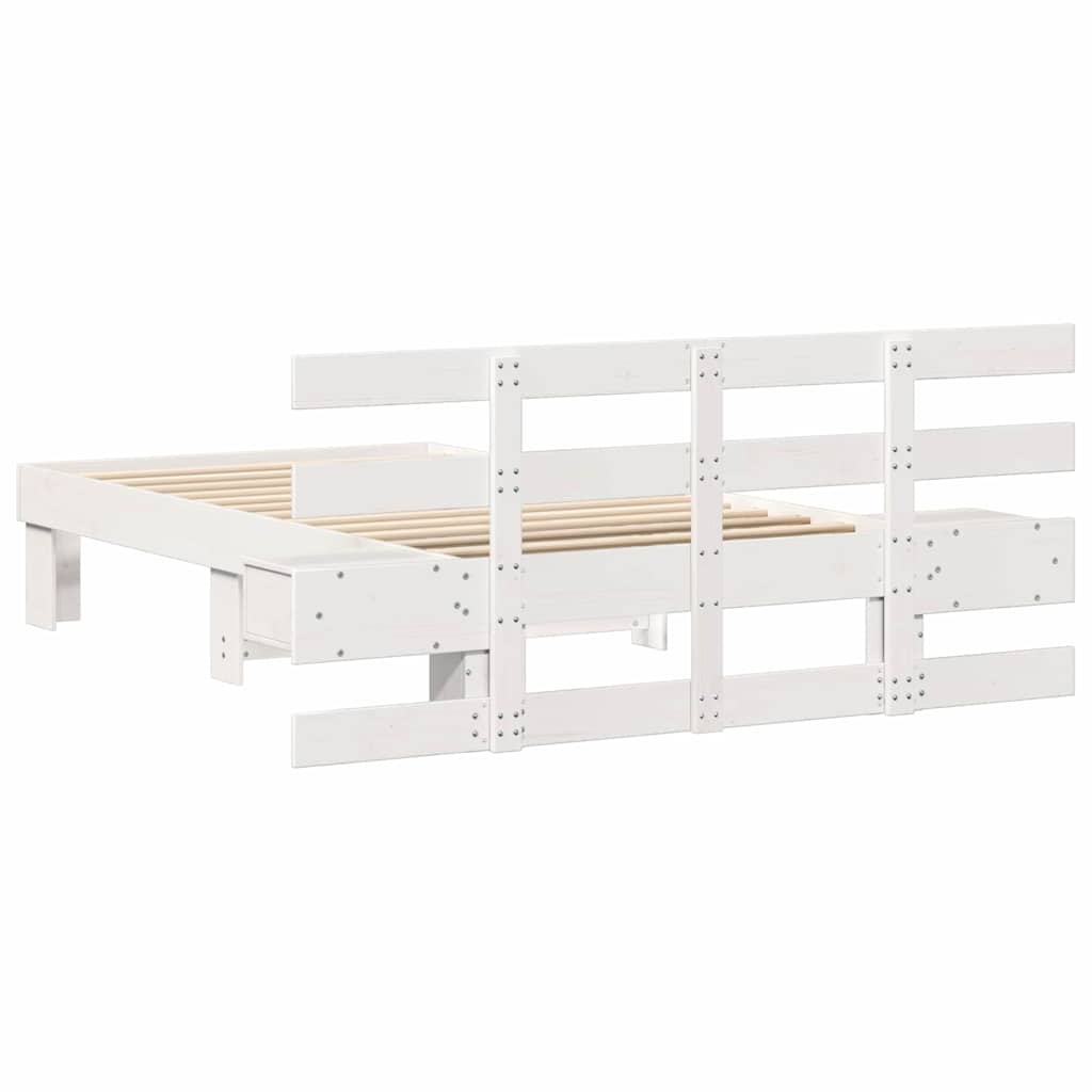 Sengestel med hovedgærde Hvid 100 x 200 cm Massiv fyrretræ