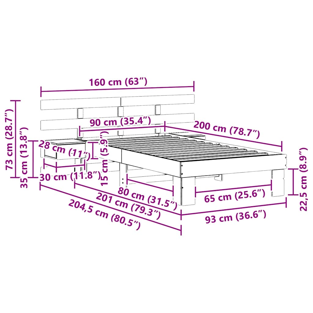 Sengestel med hovedgærde Hvid 90 x 200 cm Massiv fyrretræ