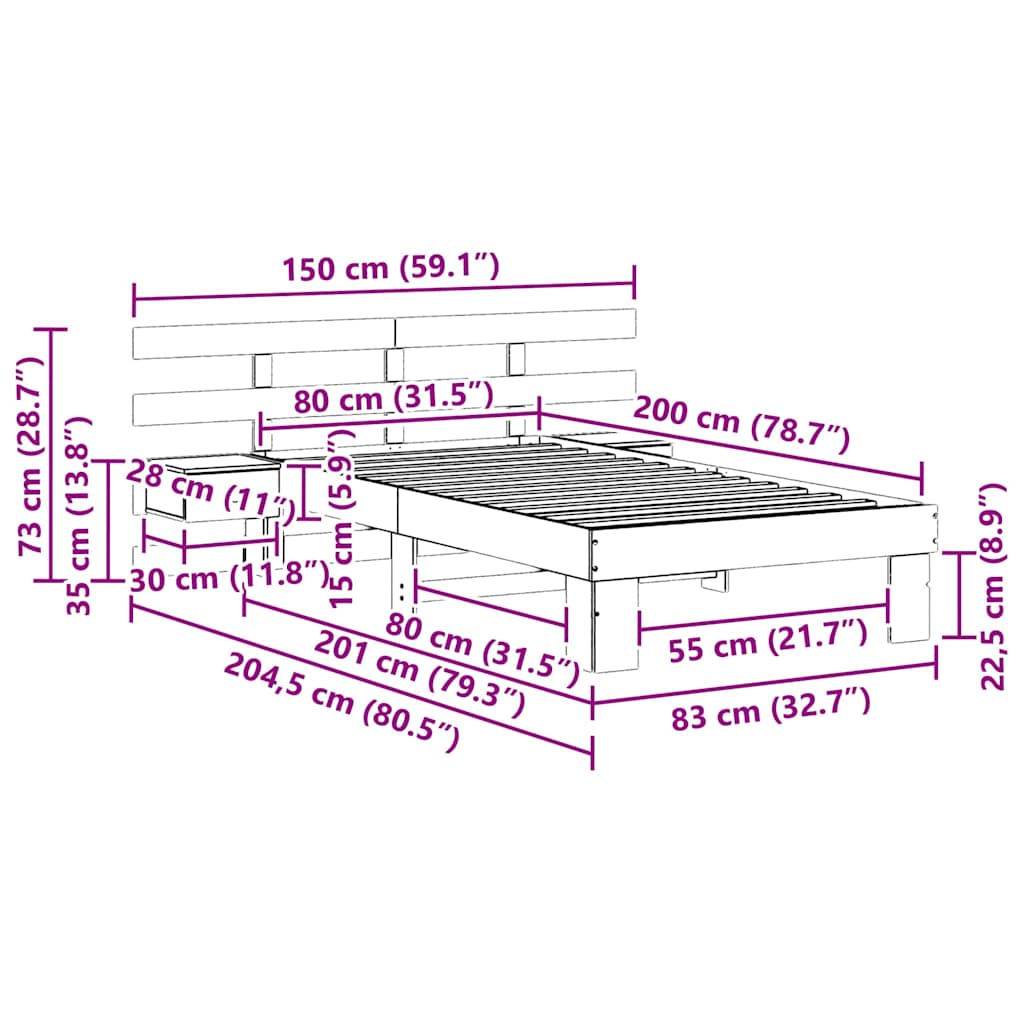 Sengestel med hovedgærde Brun 80 x 200 cm Massiv fyrretræ