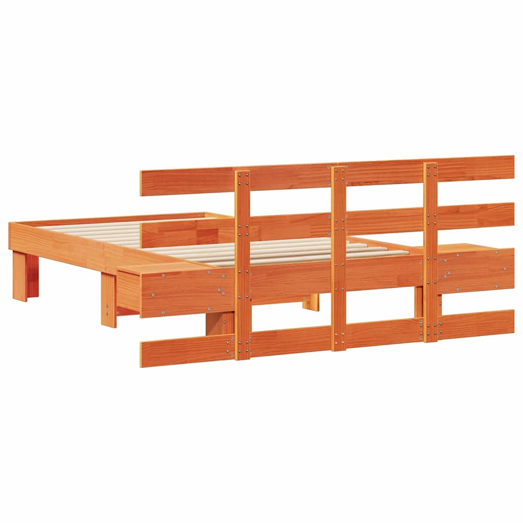 Sengestel med hovedgærde Voks brun 90 x 190 cm Massiv fyrretræ