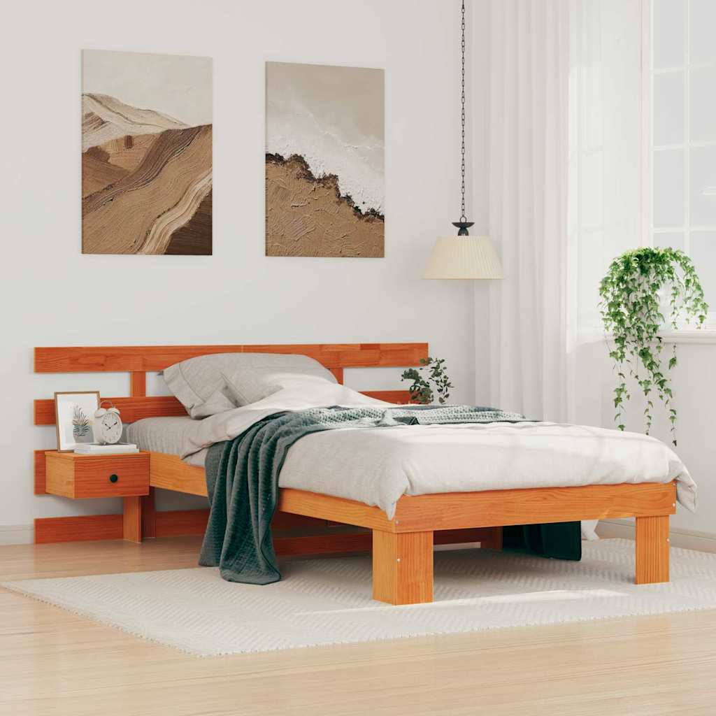 Sengestel med hovedgærde Voks brun 75 x 190 cm Massiv fyrretræ