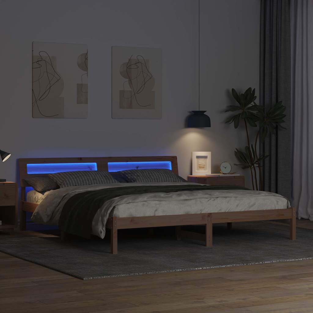Sengestel med hovedgærde Brun 180 x 200 cm Massiv fyrretræ