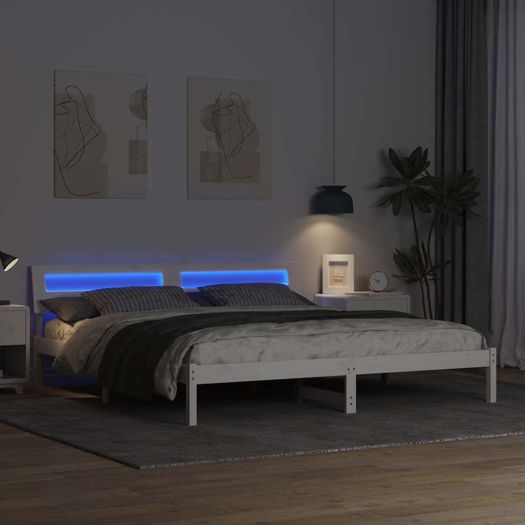 Sengestel med hovedgærde Hvid 180 x 200 cm Massiv fyrretræ