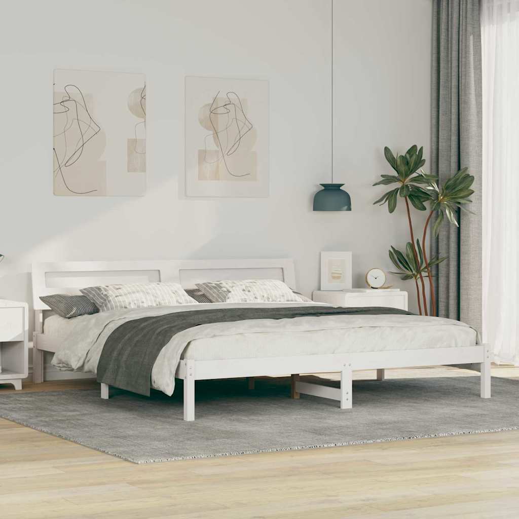 Sengestel med hovedgærde Hvid 180 x 200 cm Massiv fyrretræ