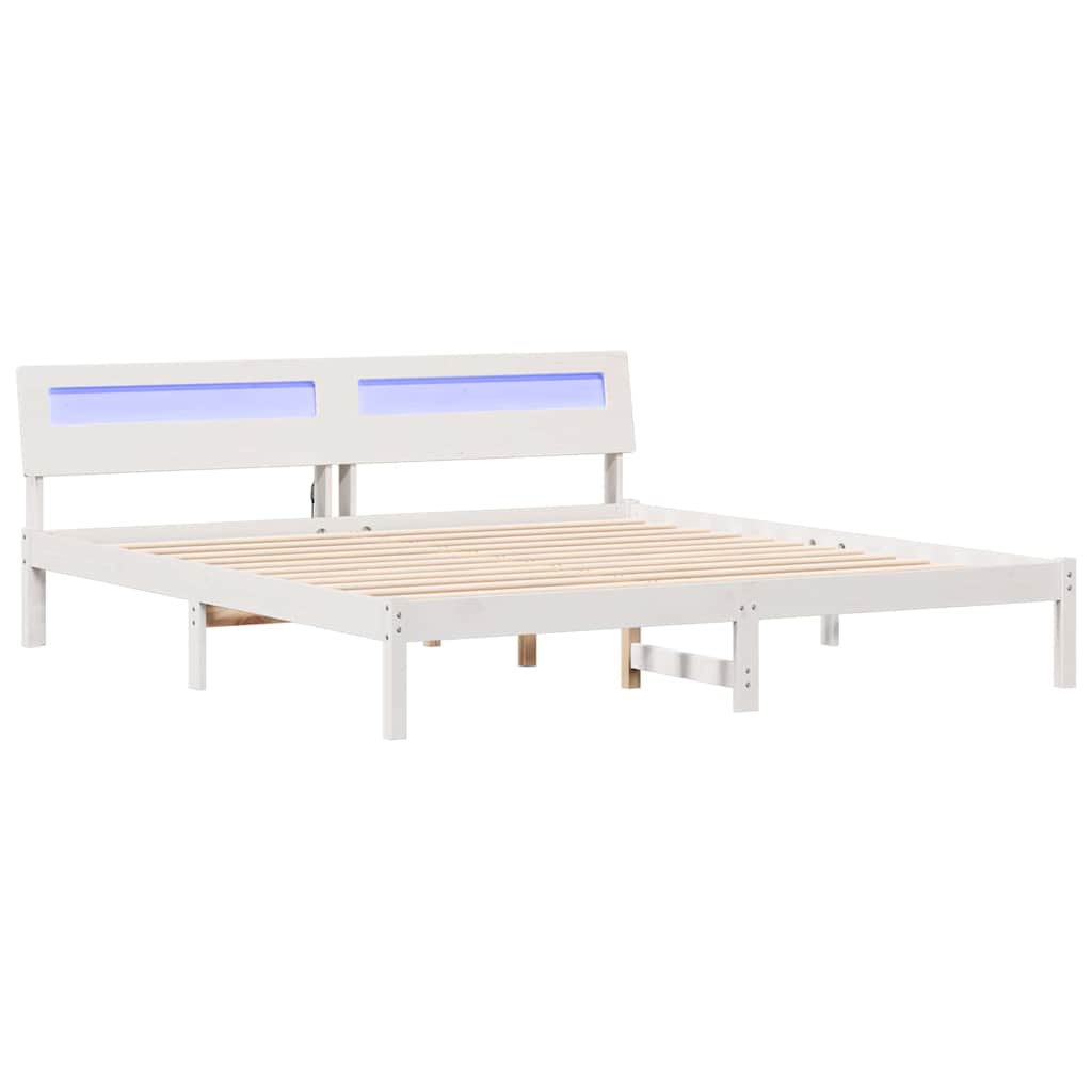 Sengestel med hovedgærde Hvid 180 x 200 cm Massiv fyrretræ
