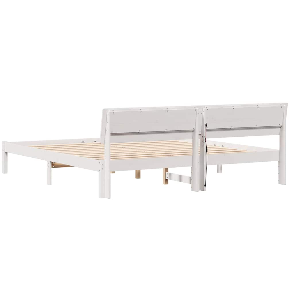 Sengestel med hovedgærde Hvid 180 x 200 cm Massiv fyrretræ