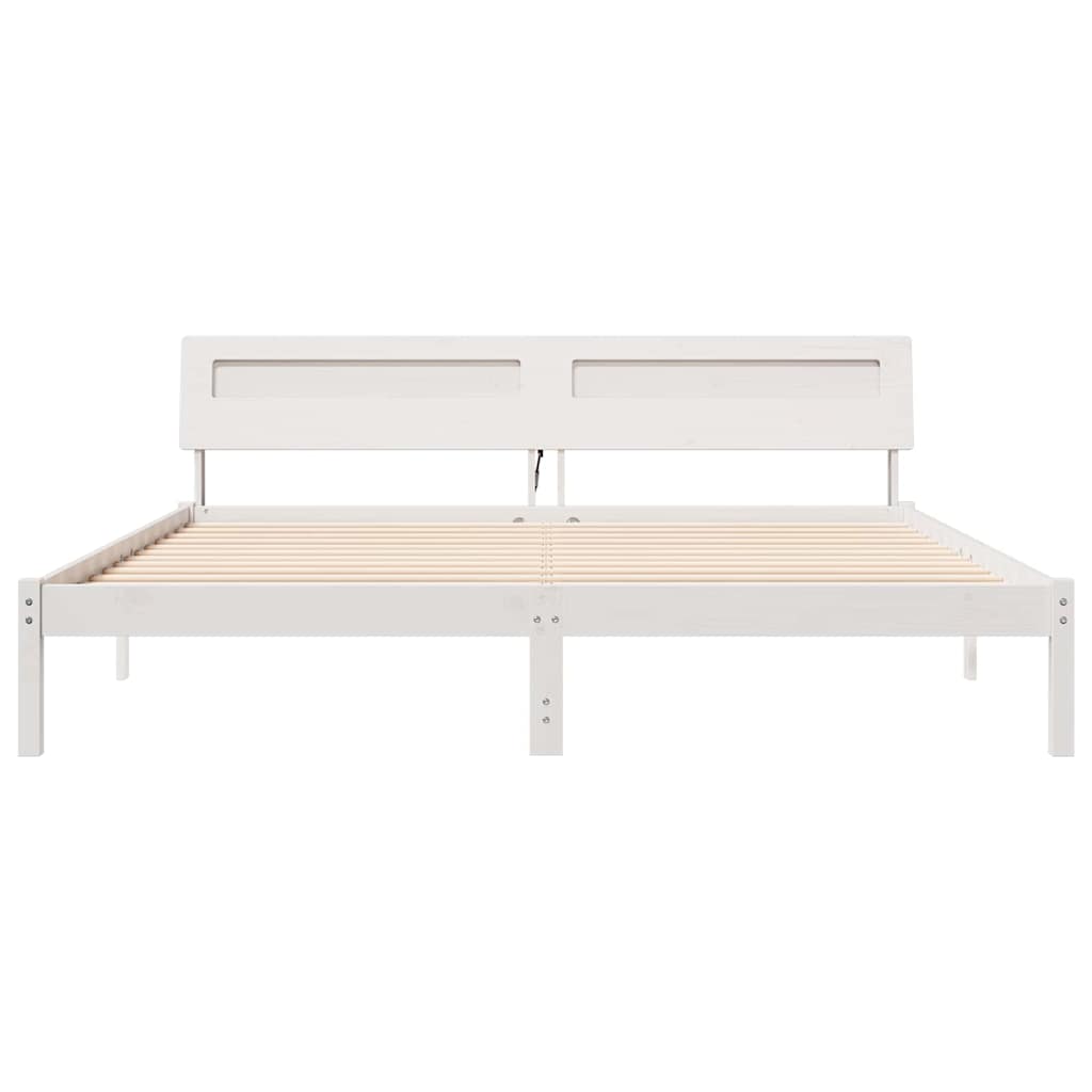 Sengestel med hovedgærde Hvid 180 x 200 cm Massiv fyrretræ