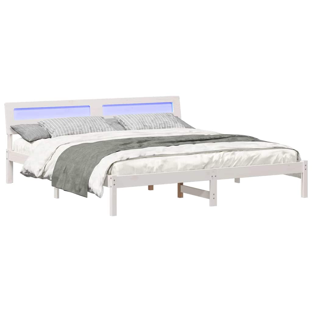 Sengestel med hovedgærde Hvid 180 x 200 cm Massiv fyrretræ