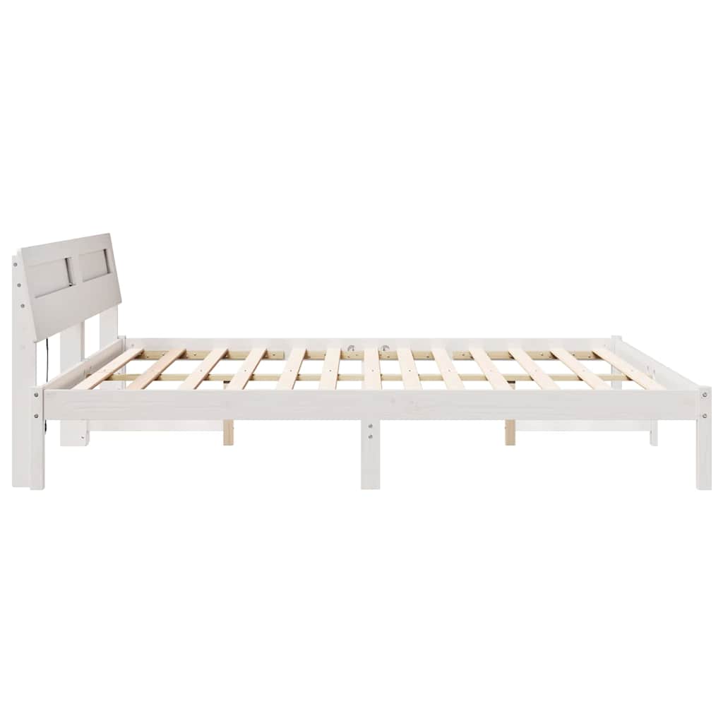 Sengestel med hovedgærde Hvid 180 x 200 cm Massiv fyrretræ