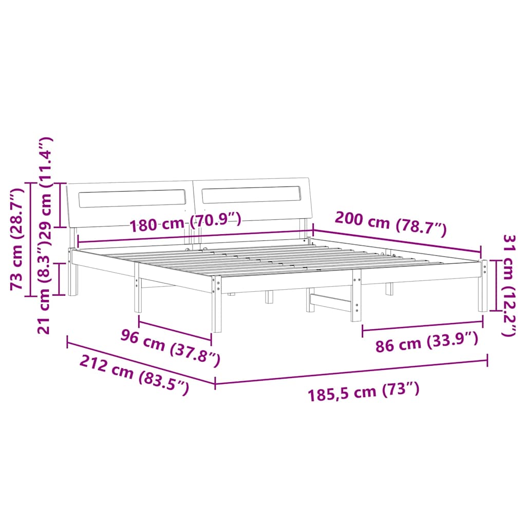 Sengestel med hovedgærde Hvid 180 x 200 cm Massiv fyrretræ