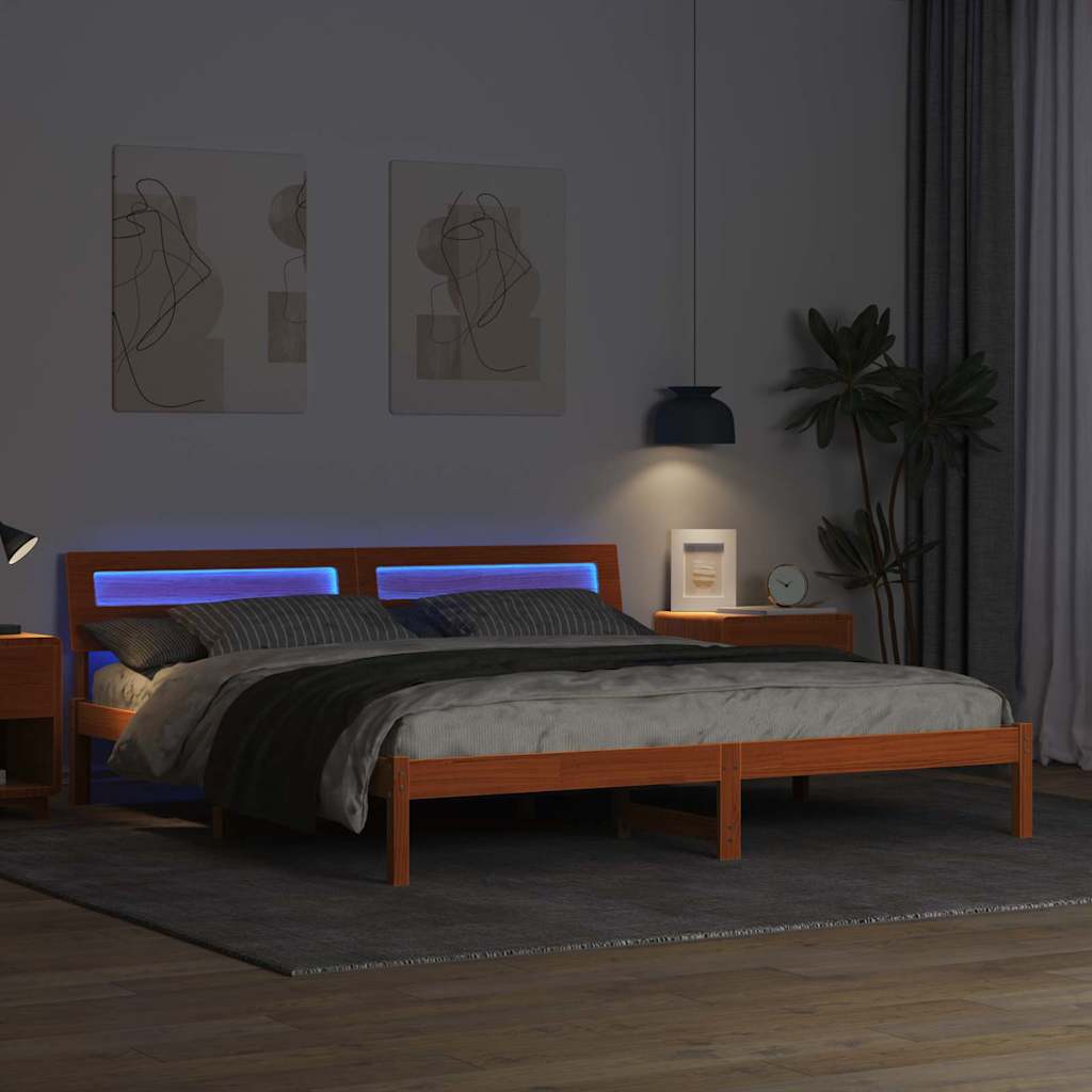 Sengestel med hovedgærde Voks brun 180 x 200 cm Massiv fyrretræ