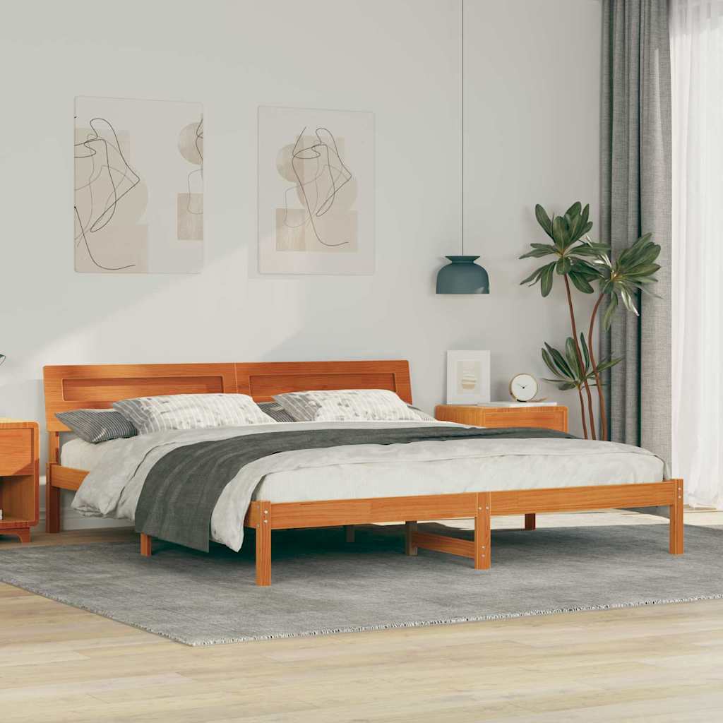Sengestel med hovedgærde Voks brun 180 x 200 cm Massiv fyrretræ