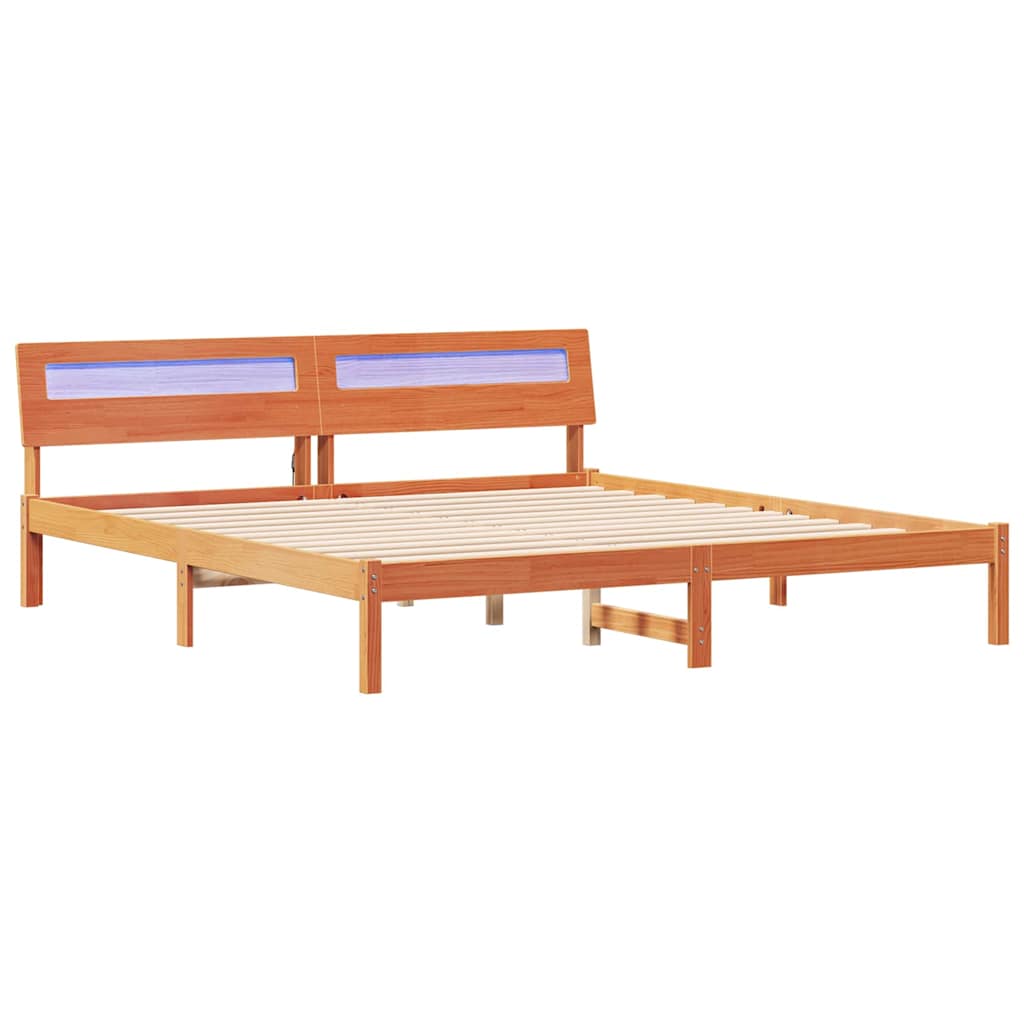 Sengestel med hovedgærde Voks brun 180 x 200 cm Massiv fyrretræ