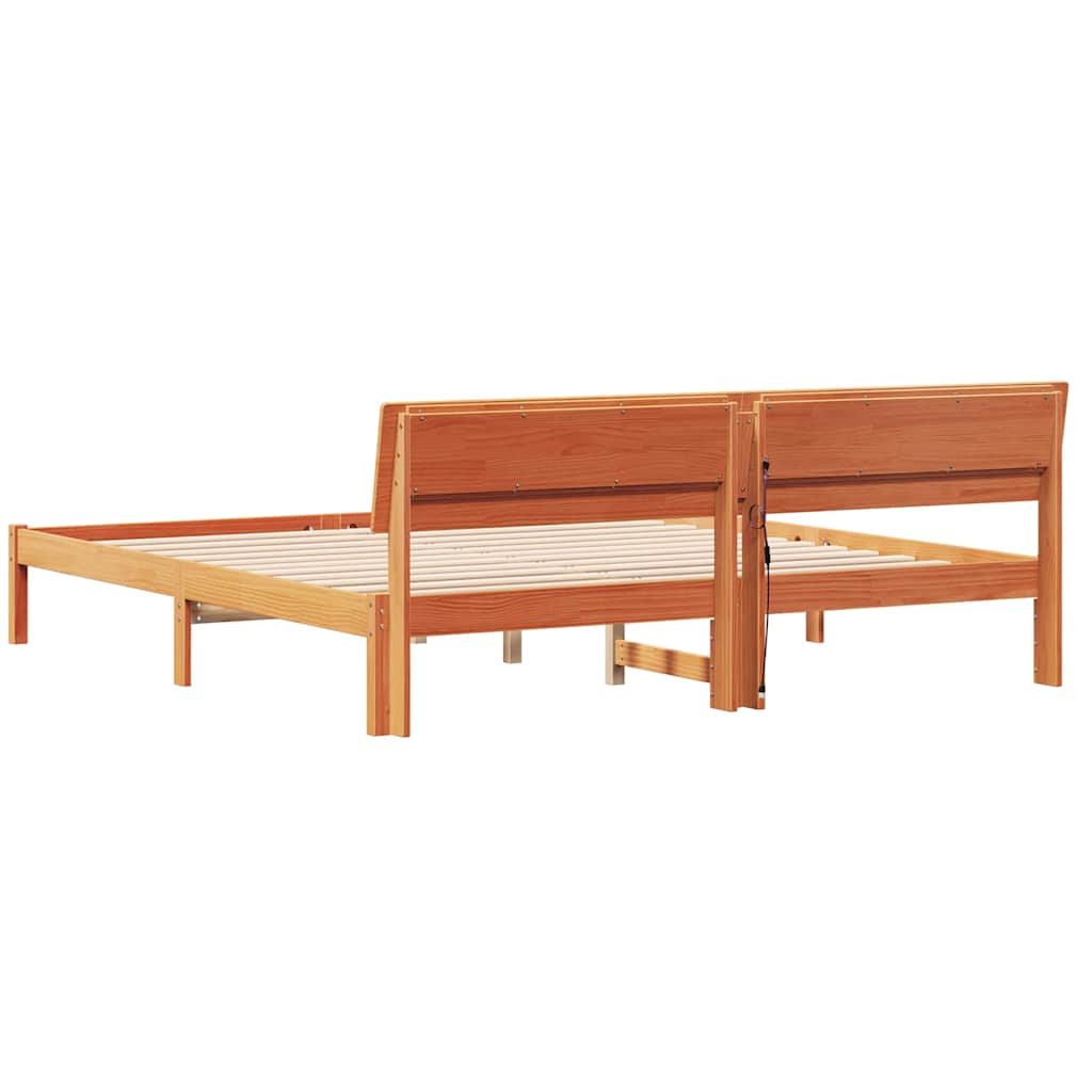 Sengestel med hovedgærde Voks brun 180 x 200 cm Massiv fyrretræ
