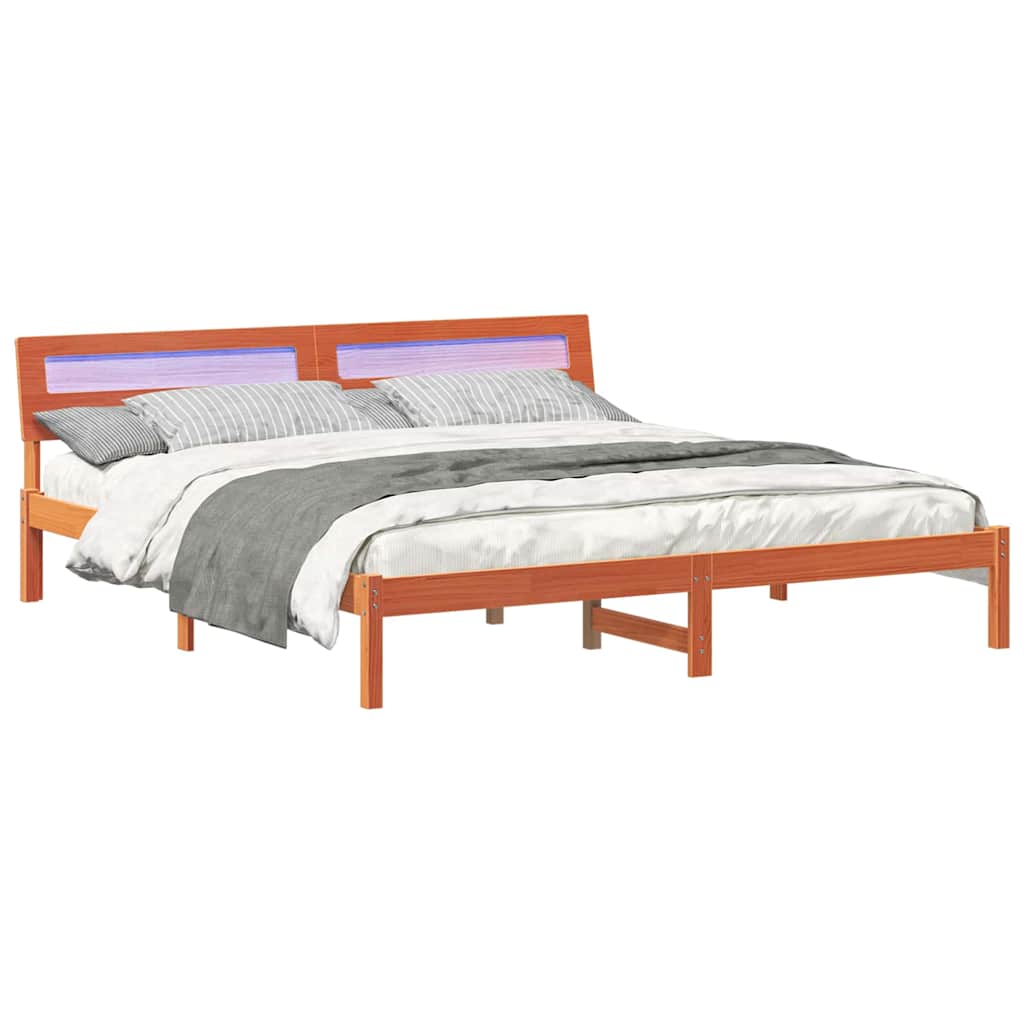 Sengestel med hovedgærde Voks brun 180 x 200 cm Massiv fyrretræ